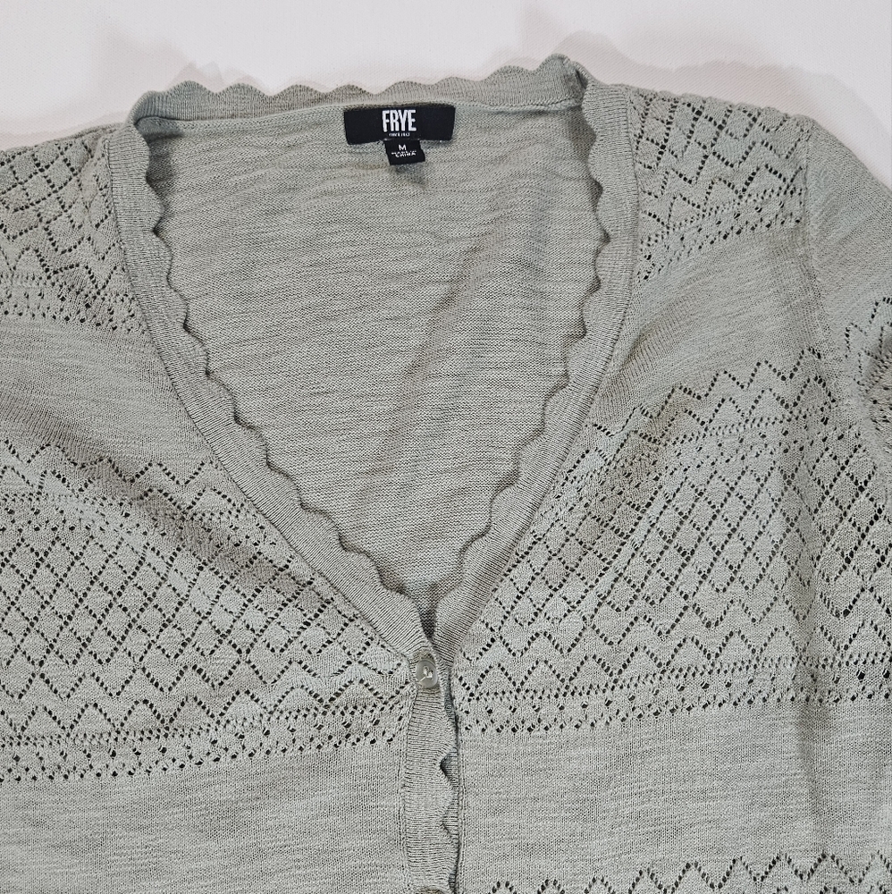 Frye Womens Cardigan Medium Olive Green Lightweight Fall Essential Sweater Top - Picture 6 of 7